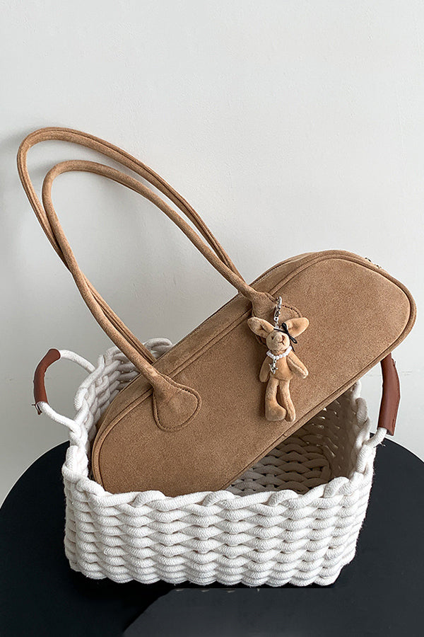 Vintage Suede Baguette Shoulder Bag-consonak