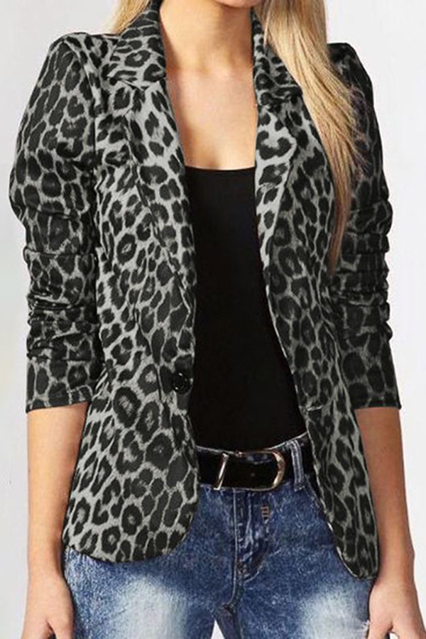 Leopard Print Lapel Long Sleeve Casual Blazer-consonak