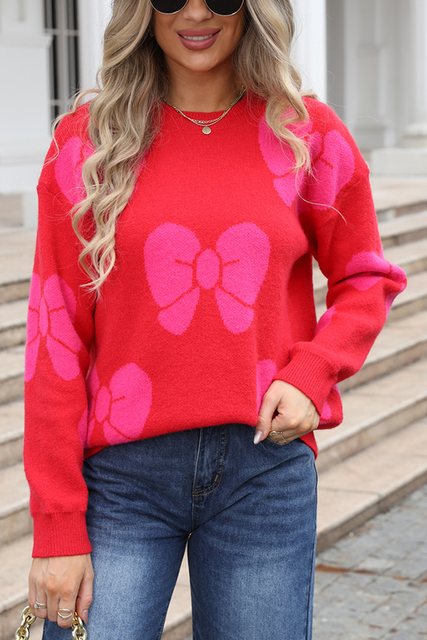Fashionable Loose Round Neck Knitted Bow Sweater-consonak