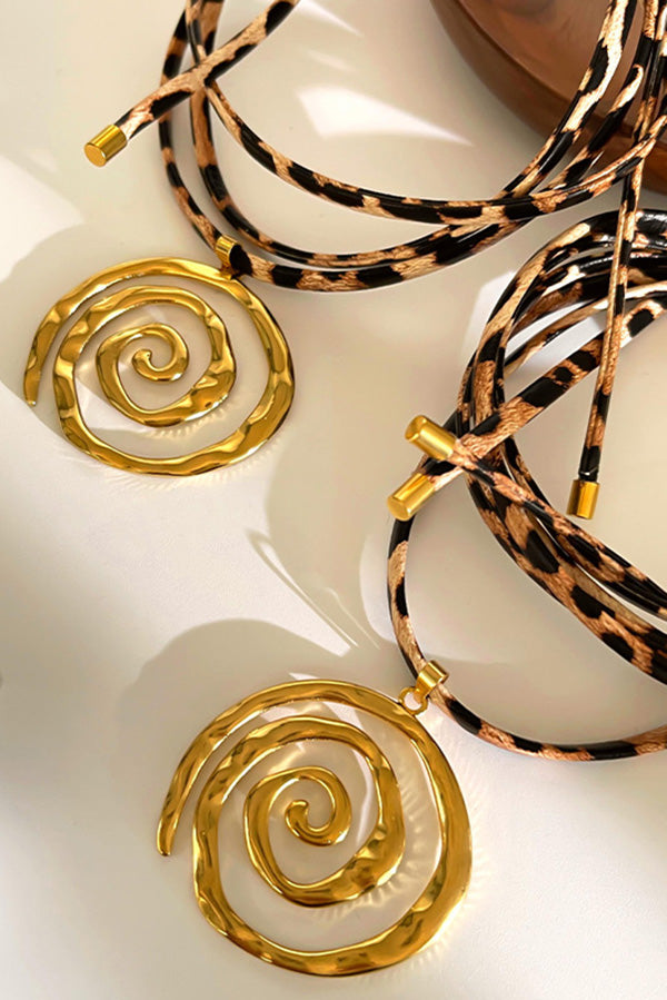 Stylish Leopard Print Leather Cord Spiral Stainless Steel Necklace | Consonak