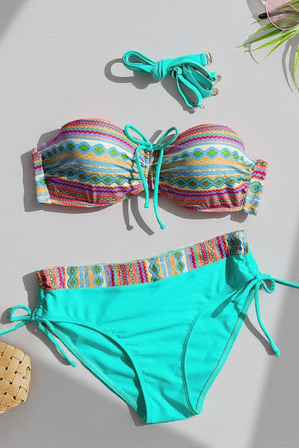 Unique Printed Tie-Waist High-Waisted Two-Piece Stretch Bikini Swimsuit-consonak