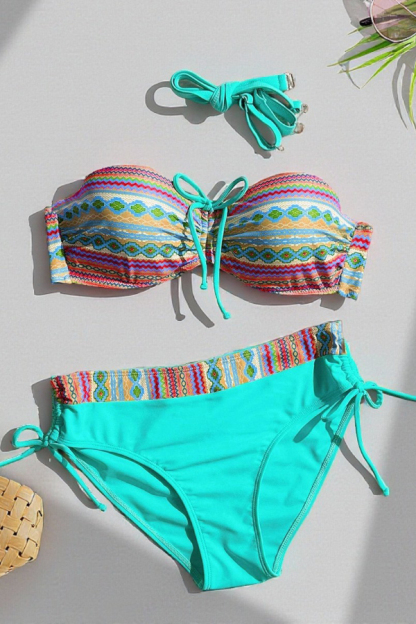 Unique Printed Tie-Waist High-Waisted Two-Piece Stretch Bikini Swimsuit-consonak