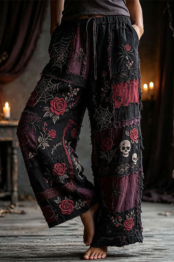 Halloween Dark-themed Printed Wide-Leg Pants-Consonak