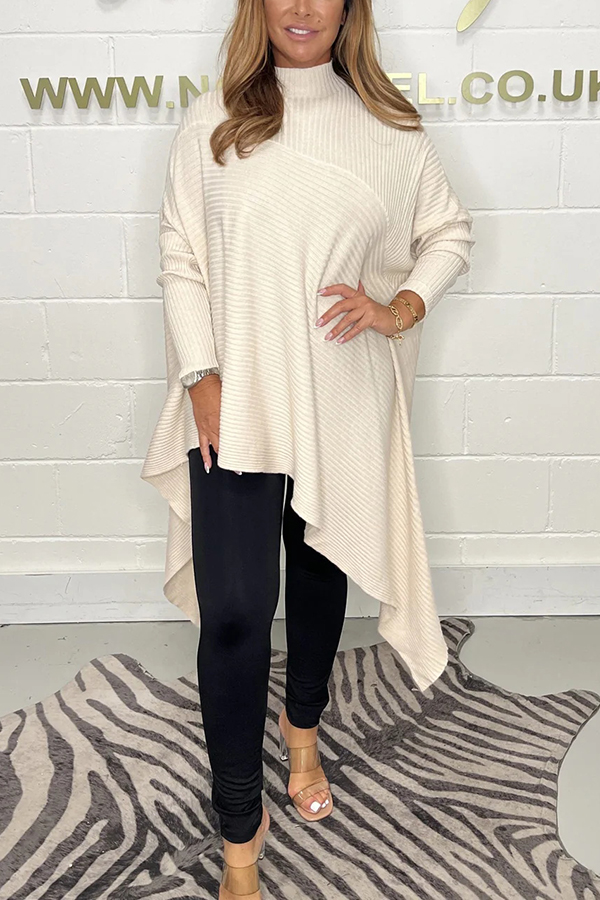 Solid Color Turtleneck Long Sleeve Loose Knitted Sweater-consonak