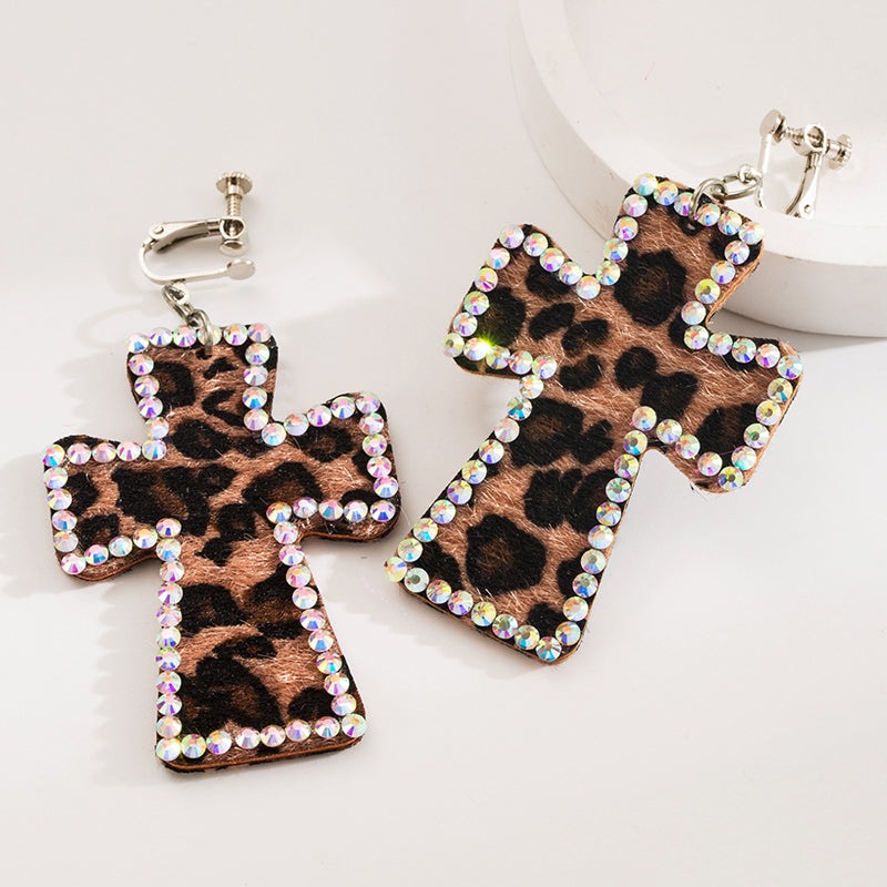 Exaggerated Cross Personality Leopard Print Earrings | Consonak