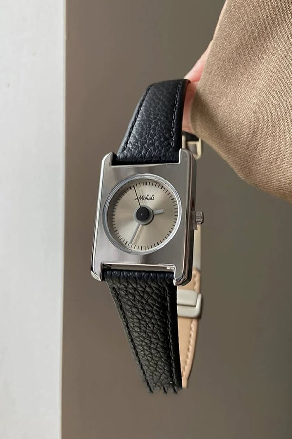 Square Steel Case Dopamine Color Matching Leather Strap Watch-consonak