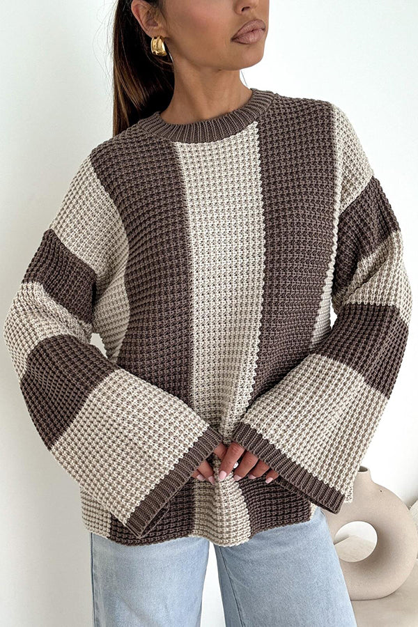 Fashionable Colorblock Loose Long-sleeved Casual Knitted Sweater-consonak