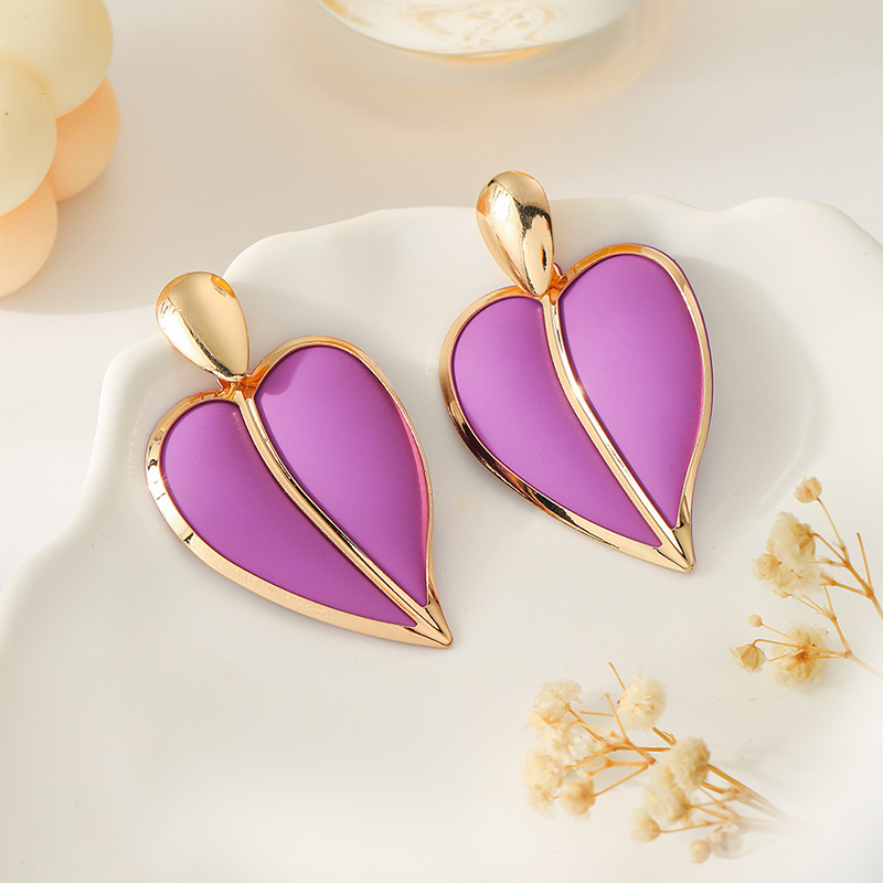 Casual Resort-style Lacquered Color-blocked Heart-shaped Earrings-consonak