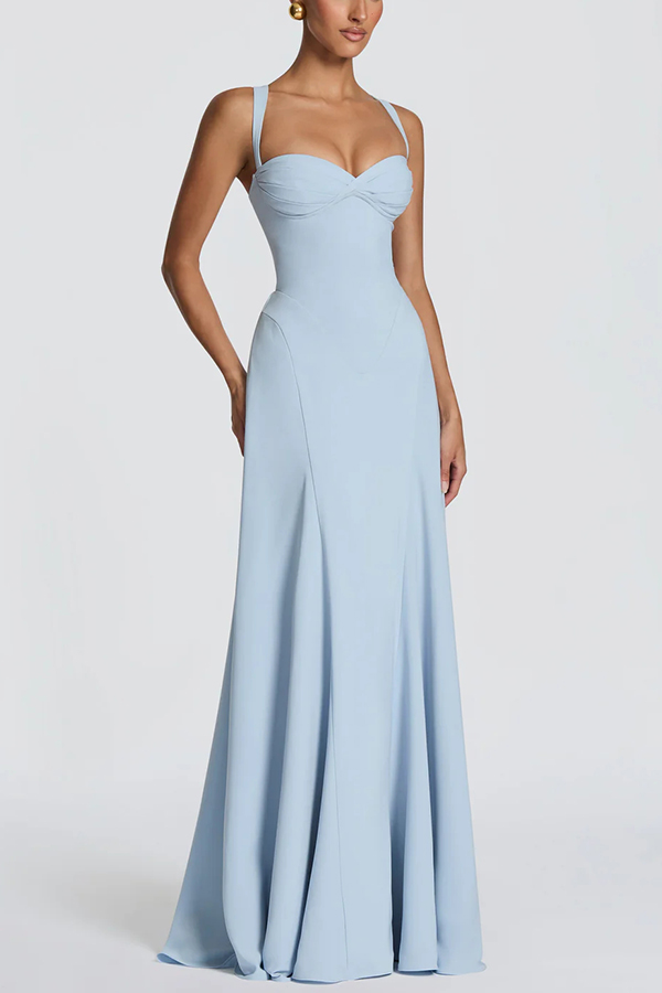 Irie Chiffon Sweetheart Neck Adjustable Straps Back Lace-up Maxi Dress