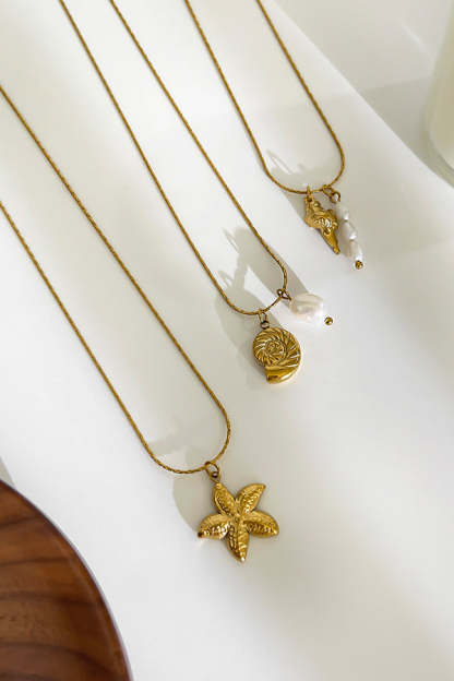 Simple Stainless Steel Conch Starfish Pearl Exquisite Mix and Match Necklace-consonak