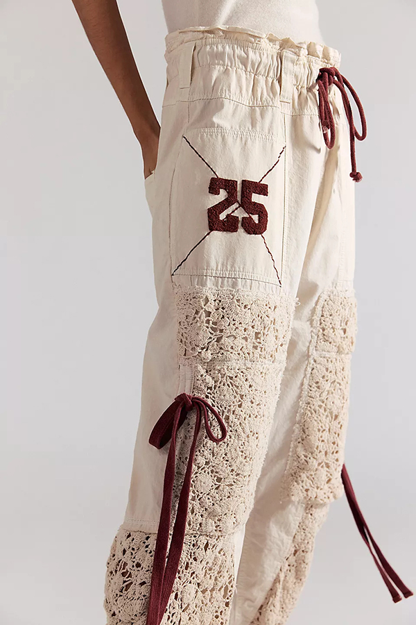 Rockaway Crochet Panels Bow Detail Elastic Waist Pocket Pull-On Craft Pants