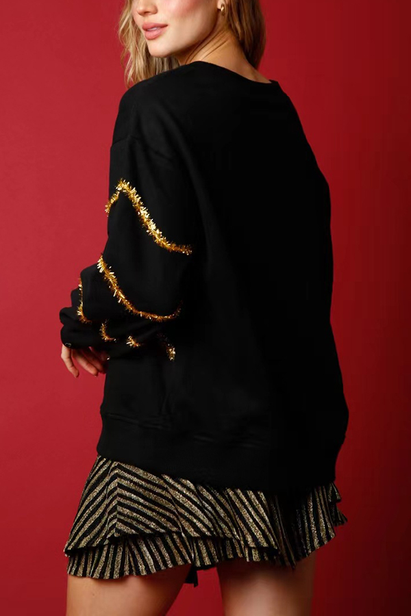 Christmas Tree Sequined Long Sleeve Loose Sweatshirt-consonak