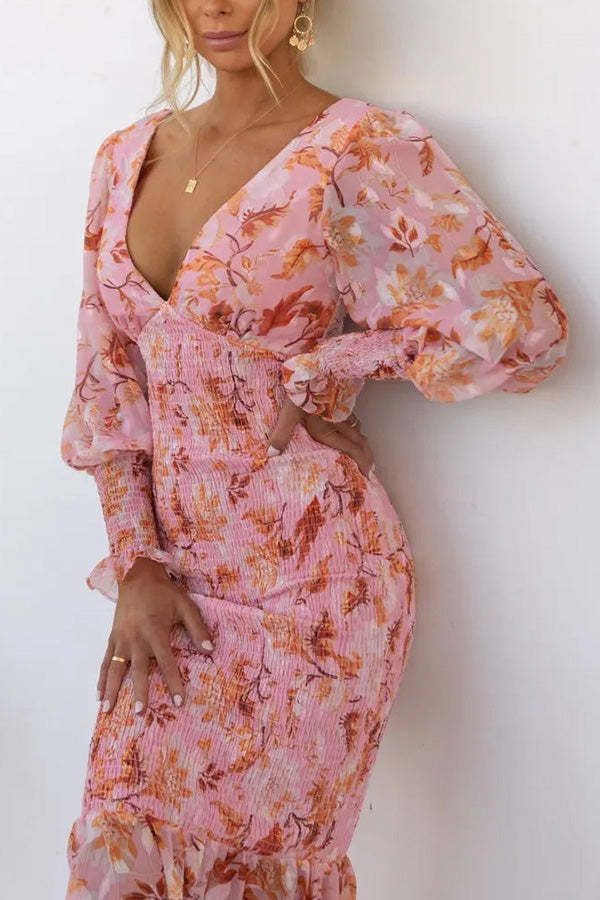 Garden Gathering Floral Smocked Waist Midi Dress-consonak