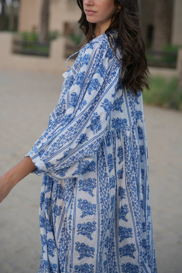 Botanical Print Loose-fitting Tie Casual Vacation Maxi Dress