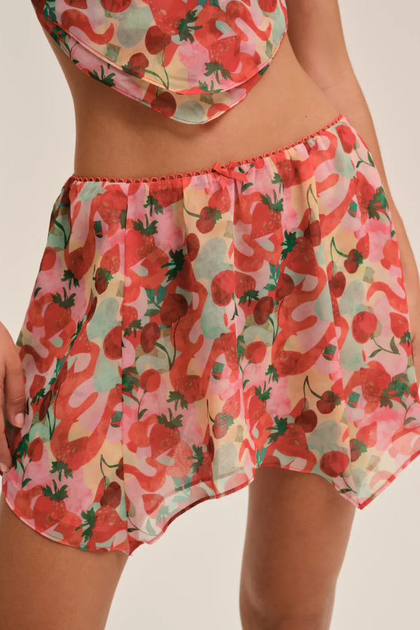 Fruit Print Elastic Waist Casual Mini Skirt
