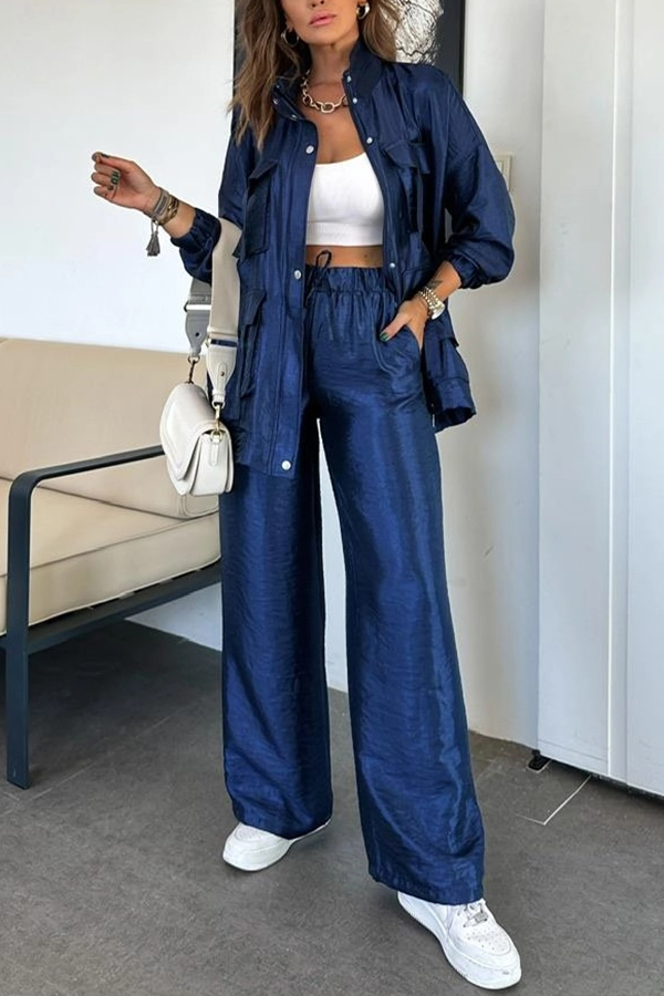 Easy on Me Metallic Fabric Elastic Waist Pocketed Wide Leg Pants | Consonak