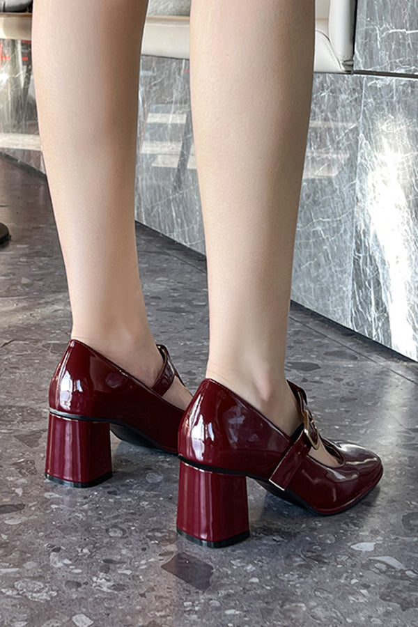 Square Toe Mary Jane Block Heel Retro High Heels-consonak