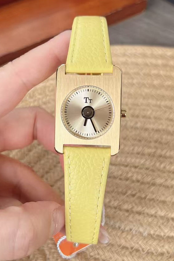 Square Steel Case Dopamine Color Matching Leather Strap Watch-consonak