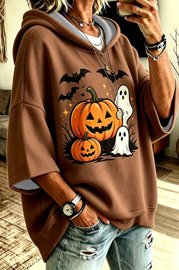 Halloween Pumpkin Graphic Oversized Hoodie-Consonak