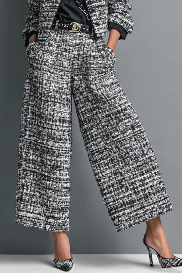 Stylish Long-sleeved Single-breasted Short Jacket and Casual Pocket Wide-leg Pants Sets-consonak