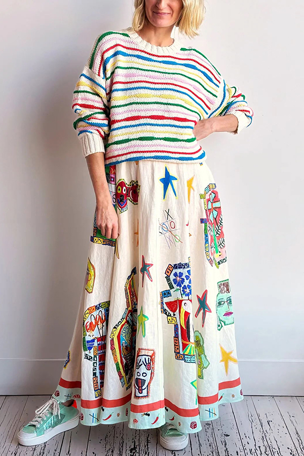 Miami Happy Hour Linen Blend Unique Print Smocked Back Pocketed Midi Dress-consonak