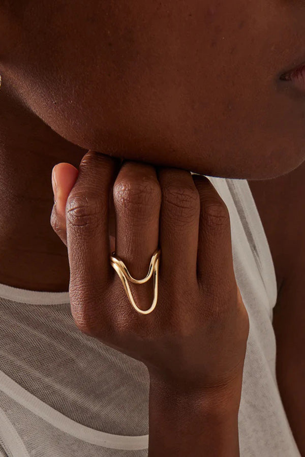 Fashionable Irregular Line Stainless Steel Open Ring-consonak