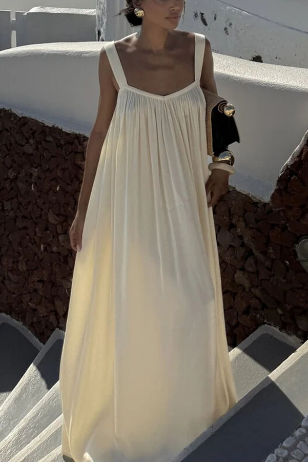 Pearlescent Luster Satin Wide Strap Open Back Loose Maxi Dress-consonak
