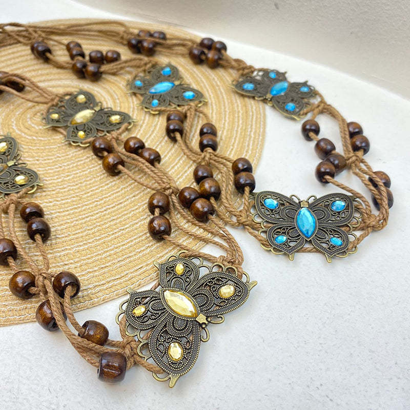 Bohemian Metallic Butterfly Handwoven Belt-consonak