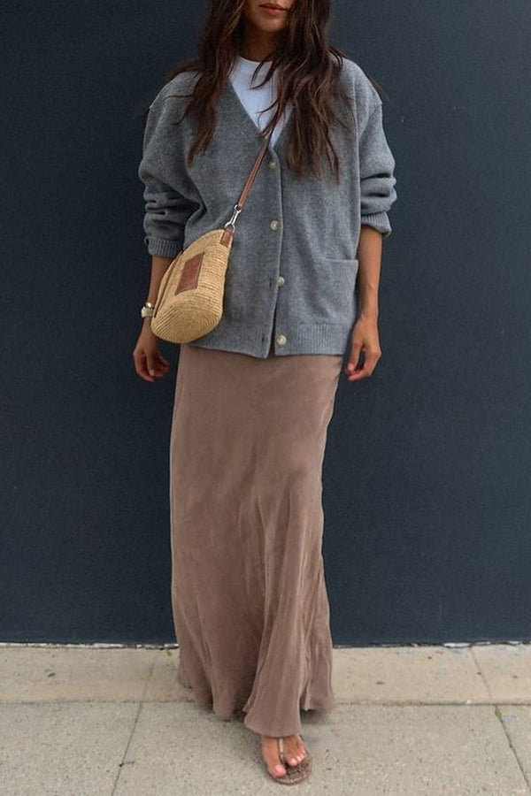 Solid Color V-Neck Button Casual Pocket Knit Cardigan-consonak