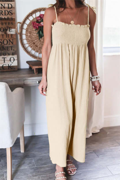 Elegant Solid Color High Waist Linen Blend Suspender Pleated Jumpsuit-consonak