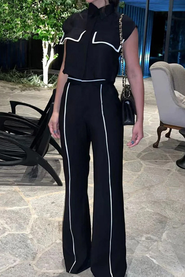 Stylish Lapel Crop Top and Loose Pocket Pants Set-consonak