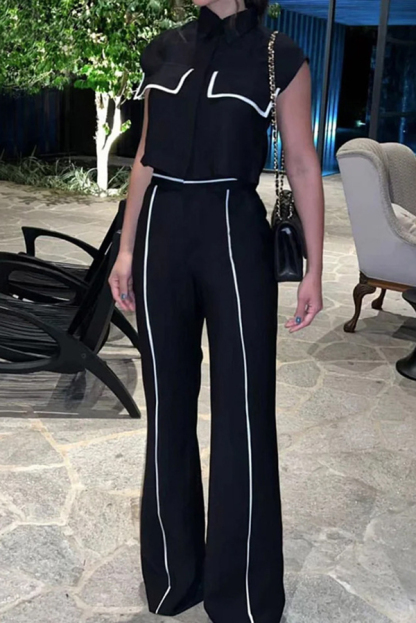 Stylish Lapel Crop Top and Loose Pocket Pants Set-consonak