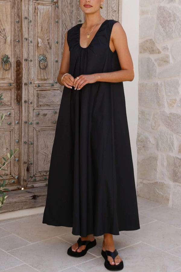 Solid Color Loose Sleeveless Casual Vacation Maxi Dress-consonak