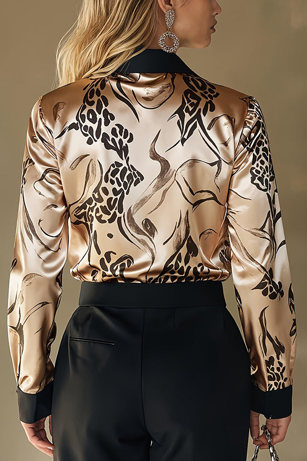 Unique Printed Satin Long-Sleeve Casual Shirt-consonak
