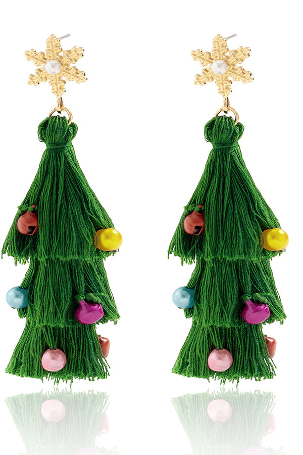 Bohemian Lightweight Christmas Tree Tassel Beaded Earrings-consonak