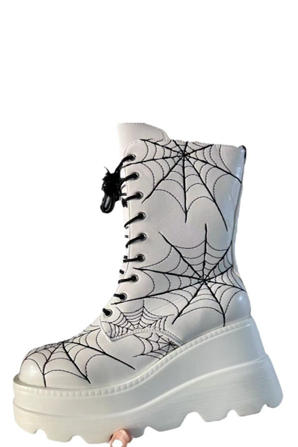 Platform Ankle Boots with A Spiderweb Pattern-Consonak