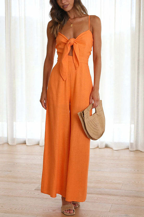 Vrinda Pocketed Adjustable Tie Smocked Back Jumpsuit-consonak