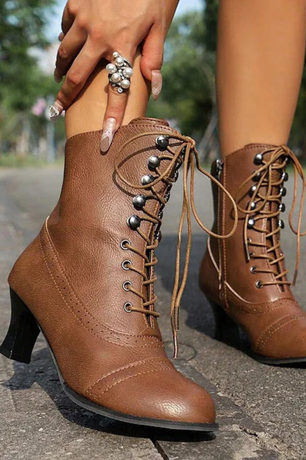 British Style Thick Heel Mid Calf Boots-consonak
