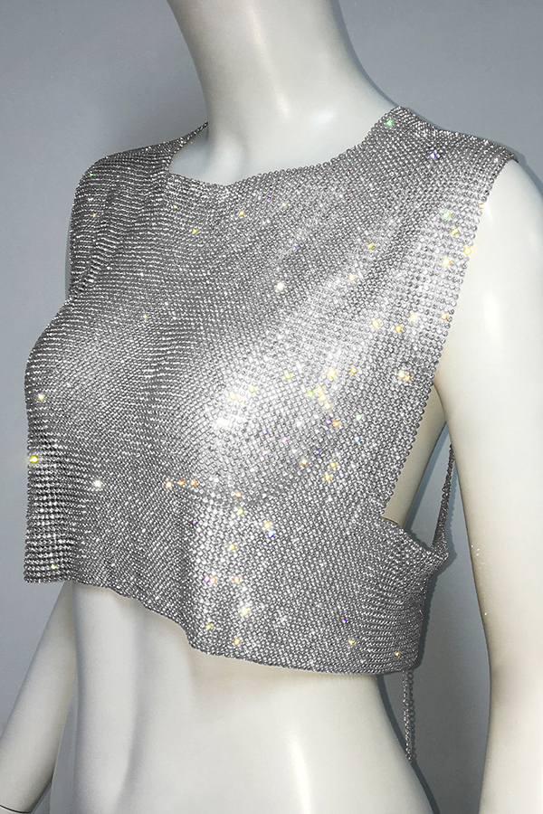 Sexy Metallic Rhinestone Backless Chain Vest-consonak