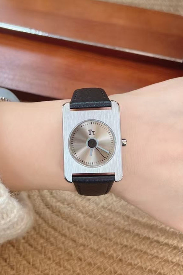 Square Steel Case Dopamine Color Matching Leather Strap Watch-consonak