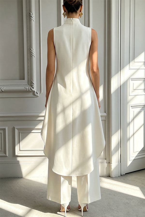 Aurelia High-Neck Asymmetric Layered Pant Set-Consonak