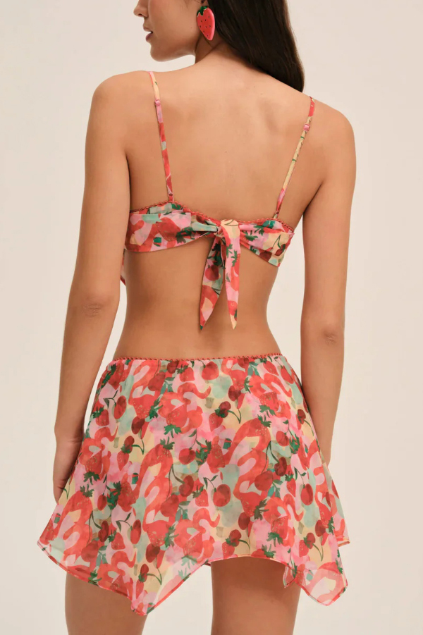 Fruit Print Back Tie Fitted Tank Top