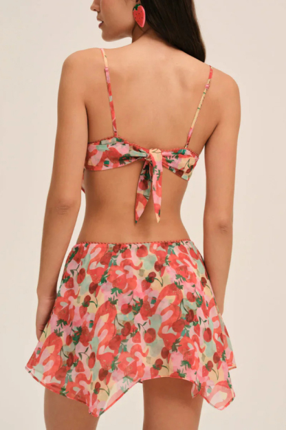 Fruit Print Back Tie Fitted Tank Top
