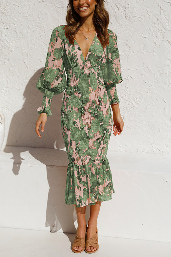 Latisha Floral Smocked Waist Midi Dress-consonak