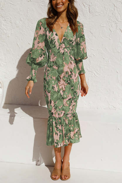 Latisha Floral Smocked Waist Midi Dress-consonak