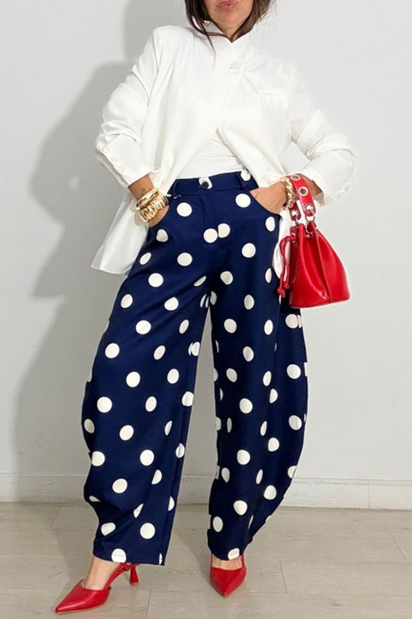 Jino Polka-Dot Print High Rise Elastic Waist Pocket Bloomers Pants