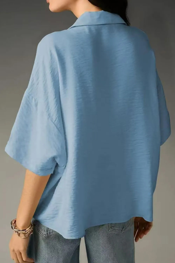 Solid Color Loose Lapel Short-sleeved Casual Shirt-consonak