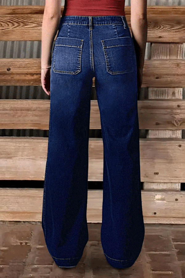 Stylish Casual Pocket Stretch Straight Leg Women's Jeans