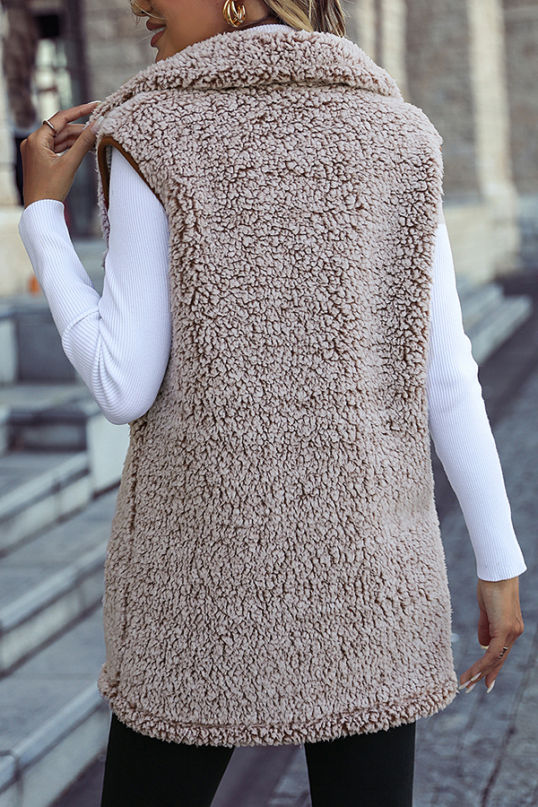 Fashion Lapel Sleeveless Pocket Loose Casual Long Vest Coat-consonak