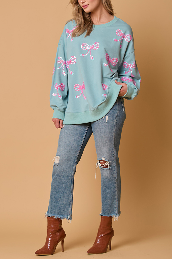 Christmas Bow Sequin Casual Loose Long-sleeved Sweatshirt-consonak